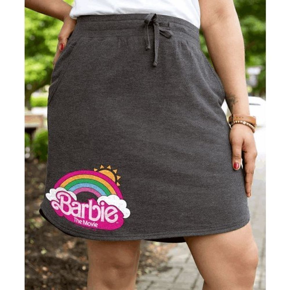 Heather Charcoal Cotton Blend Barbie Logo Rainbow Lounge Skirt 4XW